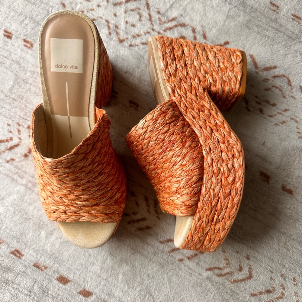 Dolce Vita Orange Braided Block Heel Mules